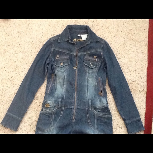 DEREON DENIM WOMEN’S JEANS ZIP UP SEXY JUMPSUIT, M - Picture 3 of 6